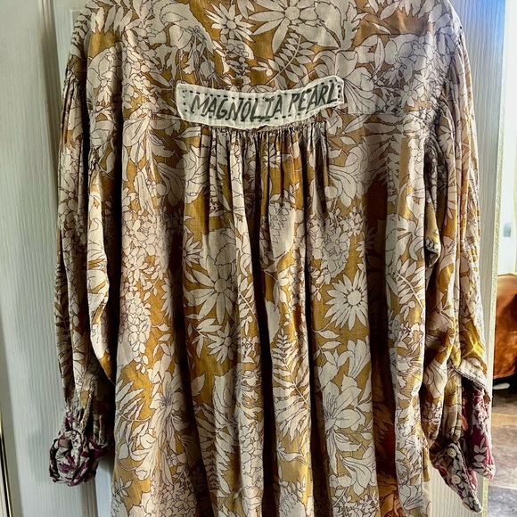 Magnolia Pearl Tops - Magnolia Pearl Women's Floral Blouse - Mustard and Cream